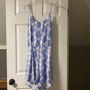 Blue Floral Print Spaghetti-Strap Romper